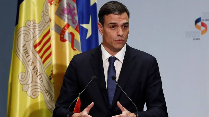 El presidente del Gobierno español, Pedro Sánchez, durante su intervención en el acto celebrado hoy en Madrid con motivo de la conmemoración de los 25 años de relaciones entre España y Andorra