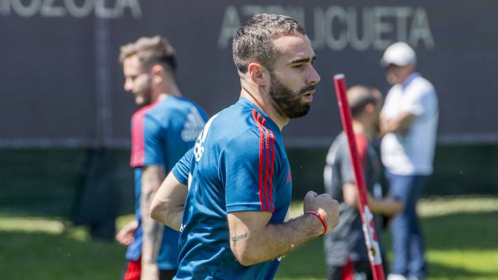 El lateral derecho de España, Dani Carvajal, durante un entrenamiento.
