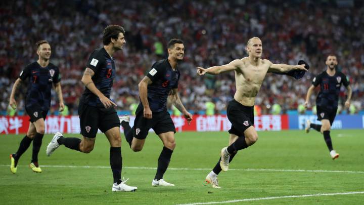 Así celebró Vida el segundo gol de Croacia.