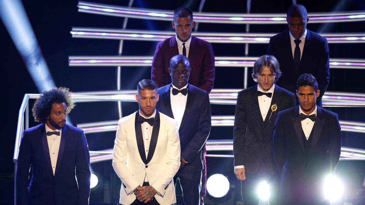 Hazard, Mbappé, Kanté, Modric, Marcelo, Ramos y Varane en la gala del premio The Best.