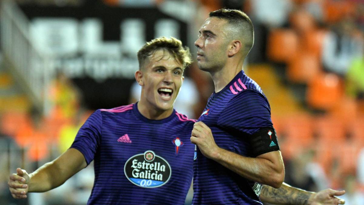 Iago Aspas celebra el gol anotado durante el partido entre el Valencia y el Celta correspondiente a la sexta jornada de LaLiga.