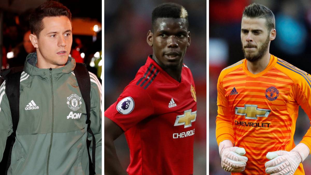Ander Herrera, Paul Pogba y David de Gea.