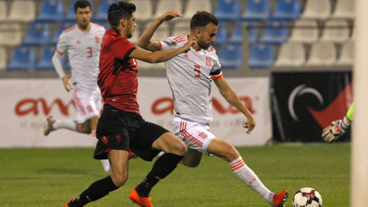 Jorge Meré, en el partido de la Sub-21 contra Albania.