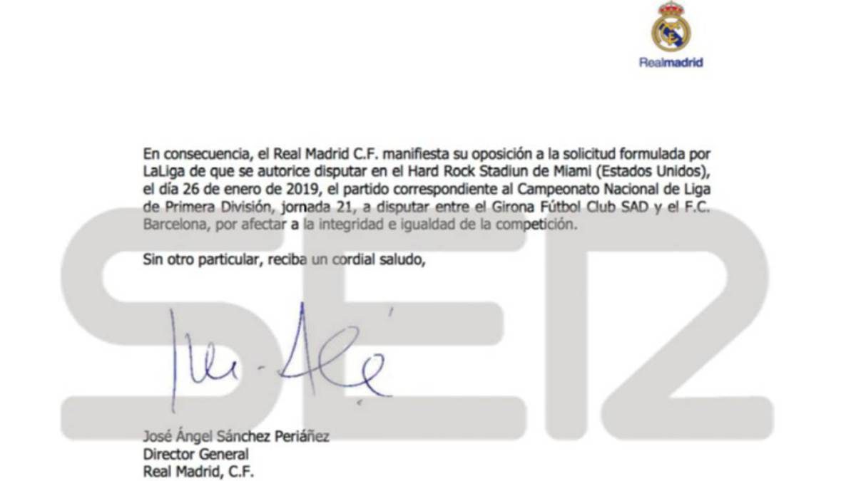 Carta del Real Madrid a LaLiga.