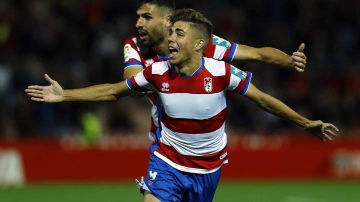 Alejandro Pozo celebra un gol anotado al Mallorca.