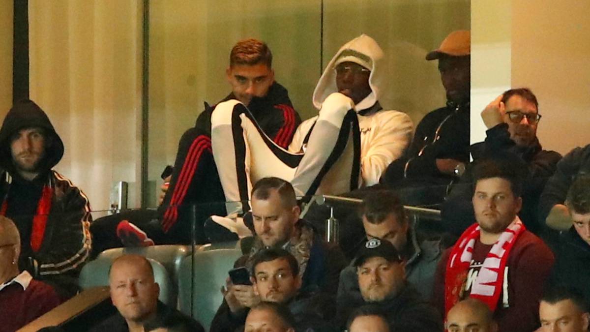 Los jugadores del Manchester United, Luke Shaw, Andreas Pereira y Paul Pogba.