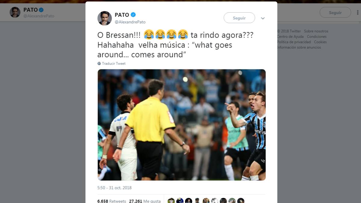 Alexandre Pato se venga de Bressan tras caer ante River