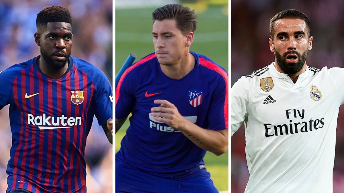 Umtiti, Giménez y Carvajal.
