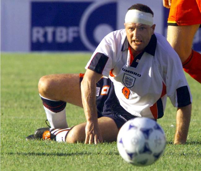 Paul Gascoigne en un amistoso con la selección de Inglaterra.