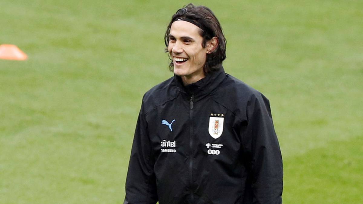 Edinson Cavani en un entrenamiento con Uruguay durante este último parón internacional de selecciones FIFA de noviembre.