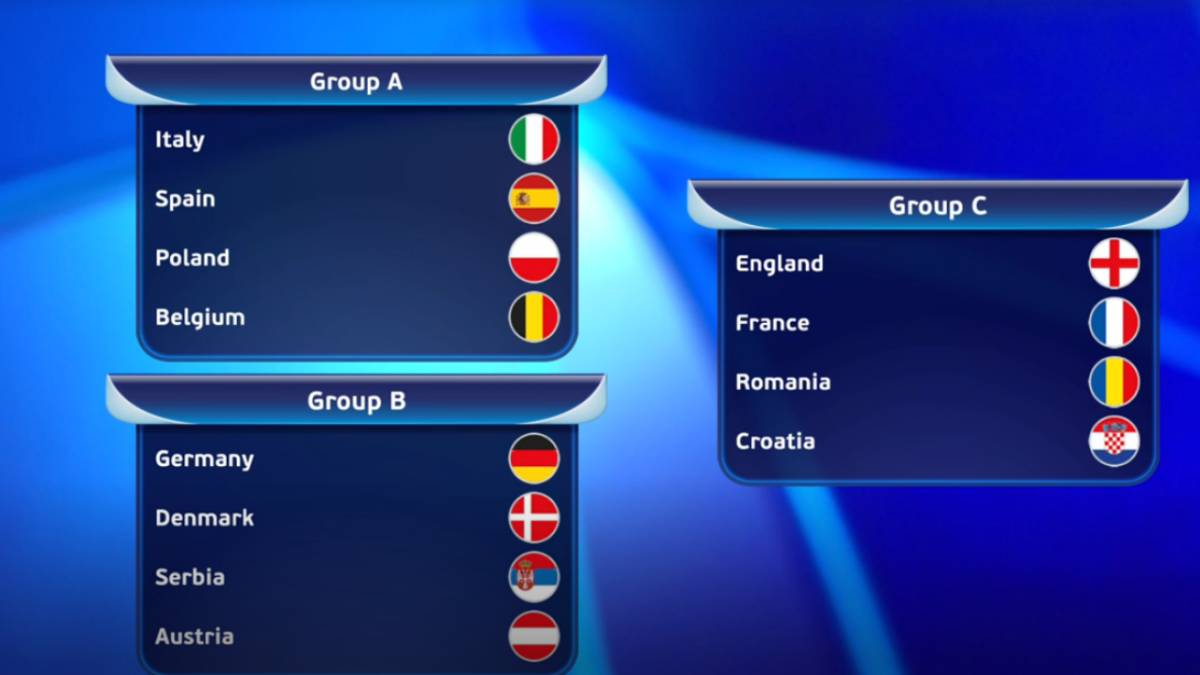 España, en el Grupo A: jugará contra Italia, Polonia y Bélgica.