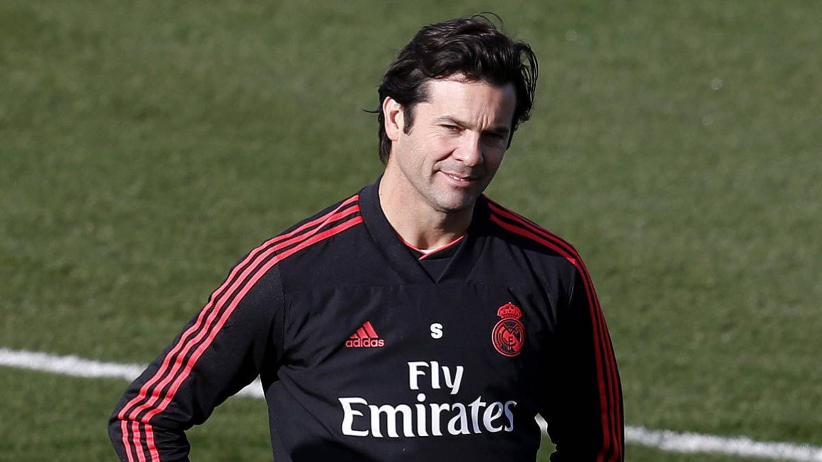 Solari, en el entrenamiento previo al partido contra el CSKA Moscú.