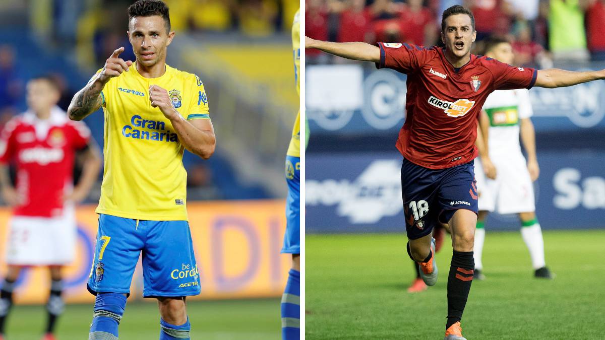 Rubén Castro y Juan Villar, jugadores de Las Palmas y Osasuna.