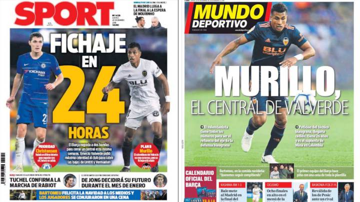 Portadas de los diarios Sport y Mundo Deportivo del día 20 de diciembre de 2018.
