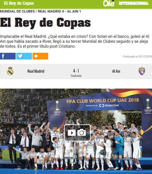 Captura del medio argentino Olé.
