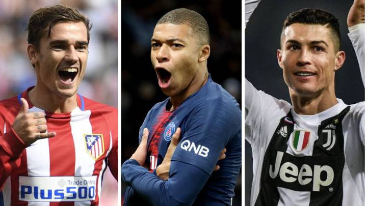 Antoine Griezmann (Atlético de Madrid), Kylian Mbappé (PSG) y Cristiano Ronaldo (Juventus).
