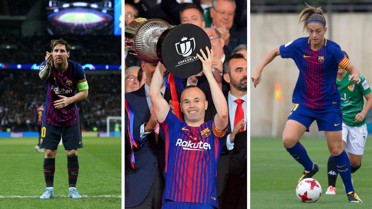 Leo Messi, Andrés Iniesta y Alexa Putellas, con el Barcelona.