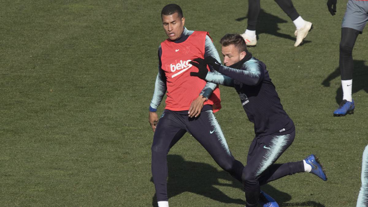 El central colombiano del Barcelona, Jeison Murillo, durante un entrenamiento.
