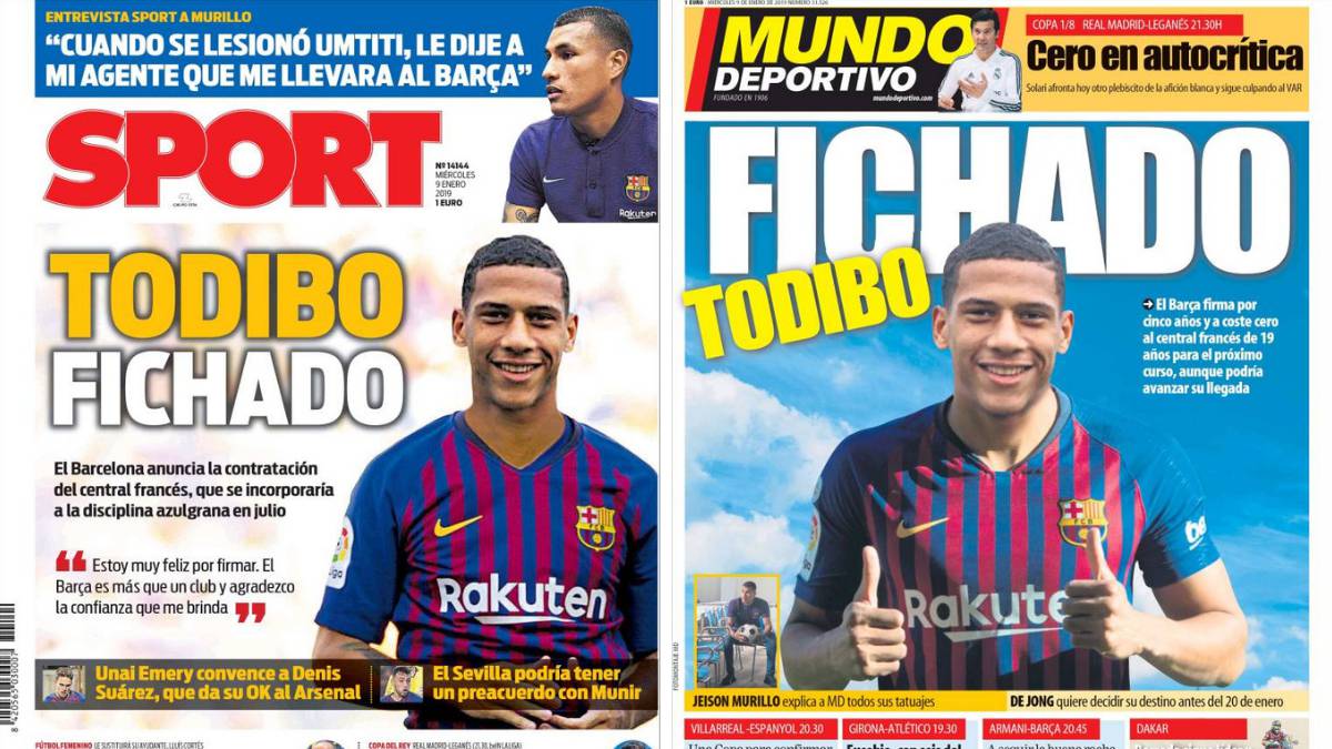 Portadas de los diarios Sport y Mundo Deportivo del día 9 de enero de 2019.