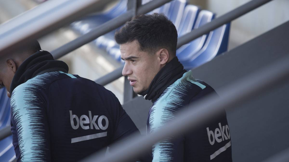 Coutinho, en un entrenamiento con el Barcelona.