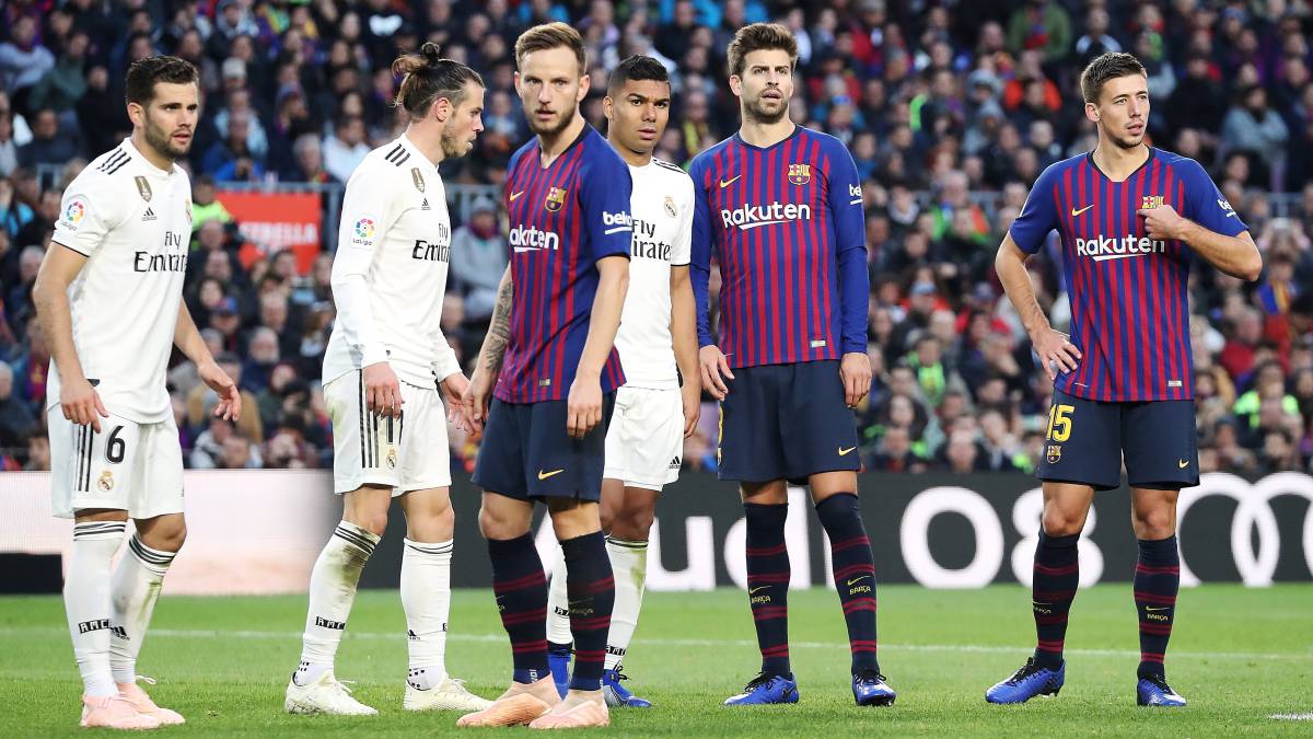 Nacho, Bale, Rakitic, Casemiro, Piqué y Lenglet en el último Clásico disputado en el Camp Nou.