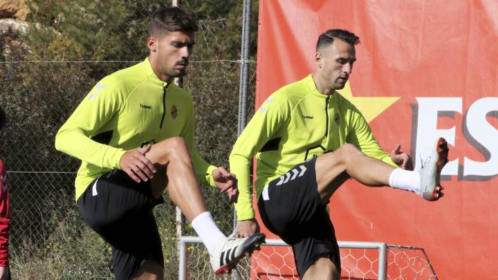 Fabián Noguera y Berat Sadik, durante un entrenamiento con el Nàstic de Tarragona esta semana en el Anexo del Nou Estadi.