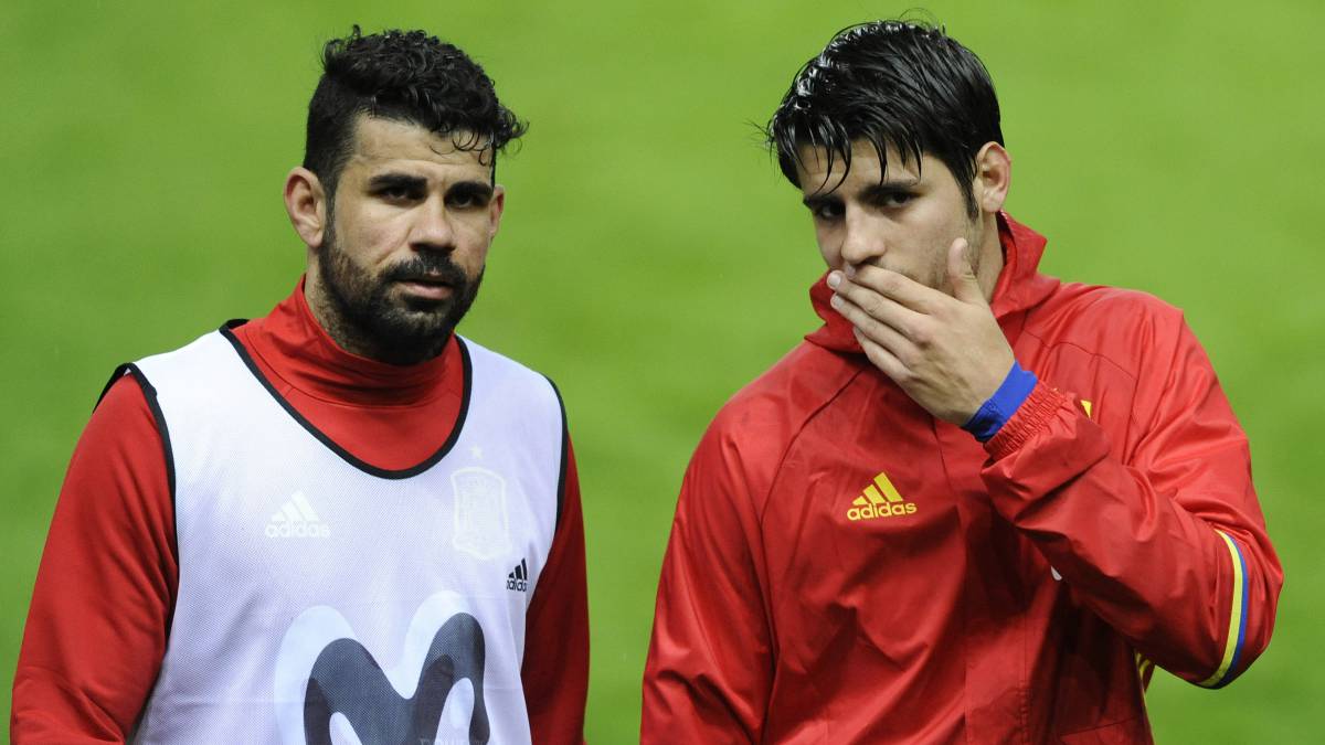 Diego Costa y Morata, en un entrenamiento con España. Ahora serán compañeros en el Atlético.