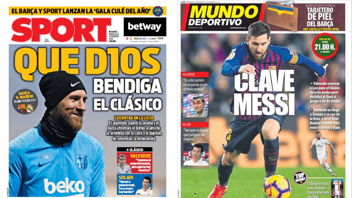 Las portadas de los diarios Sport y Mundo Deportivo del día 6 de febrero de 2019.
