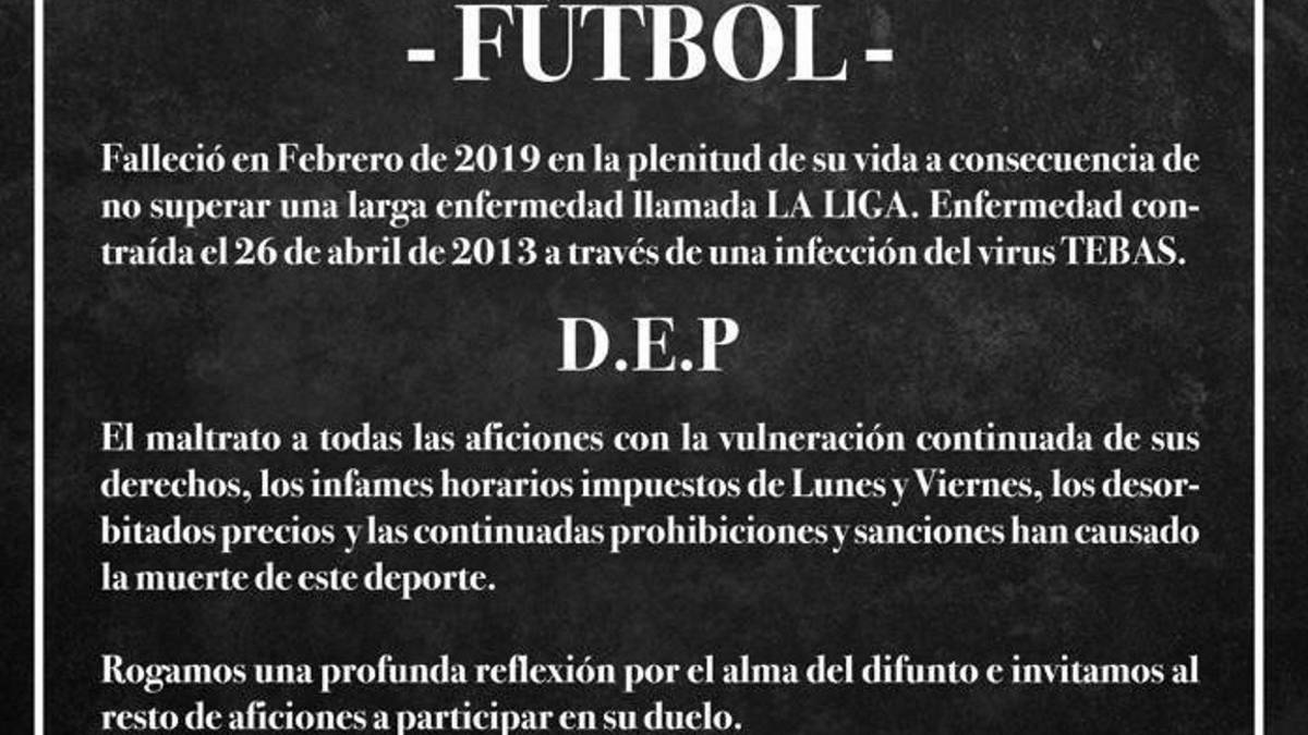 Las peñas del Alavés, contra LaLiga: "El fútbol ha muerto"