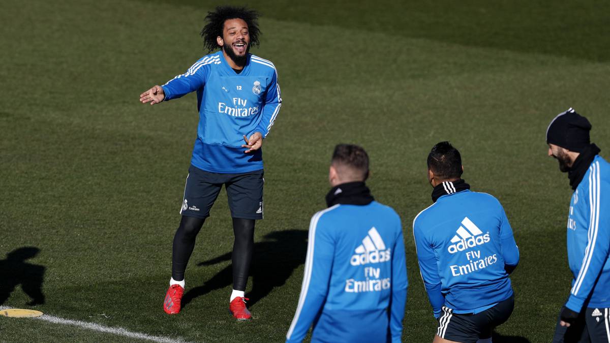 Marcelo, en uno de sus últimos entrenamientos con el Madrid