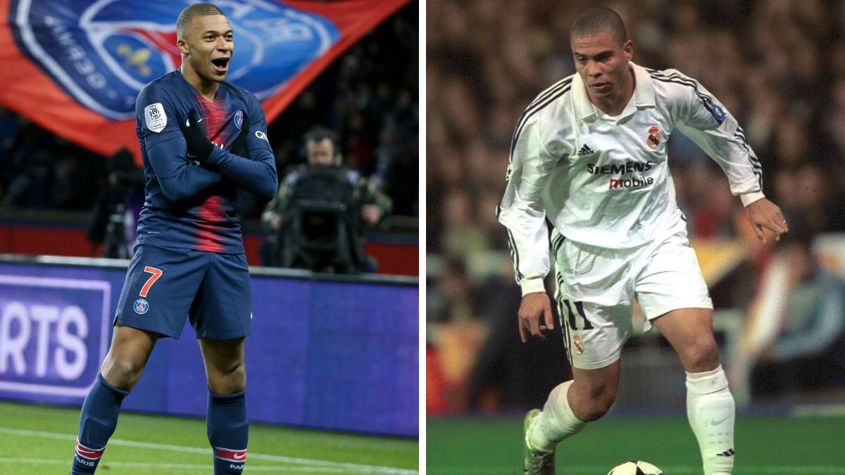 El jugador francés del PSG, Kylian Mbappé y el exjugador brasileño, Ronaldo, con el Real Madrid.