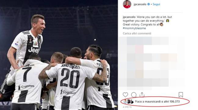 Mauro Icardi (Inter de Milán) dio un 'like' a una foto de Joao Cancelo, de la Juventus.