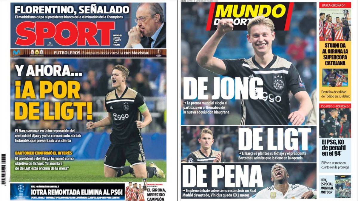 Portadas de los diarios Sport y Mundo Deportivo del día 7 de marzo de 2019.