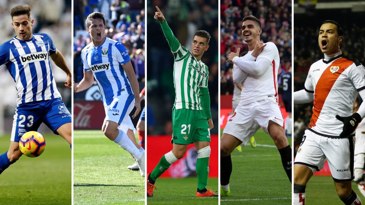 Jony, Carrillo, Lo Celso, ANdré SIlva y De Tomás, de izquierda a derecha.