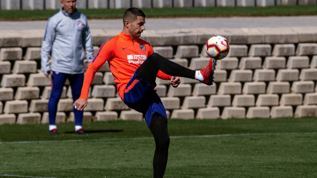 Vitolo, en el entrenamiento del Atlético del miércoles