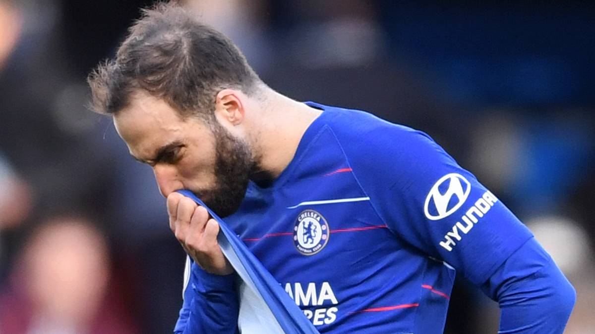 Gonzalo Higuain se lamenta de una jugada ante el Wolverhampton