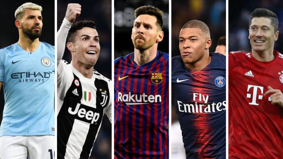 Agüero, Cristiano Ronaldo, Messi, Mbappé y Lewandowski.