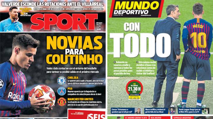 Portadas de 'Sport' y 'Mundo Deportivo' del martes, 2 de abril de 2019.