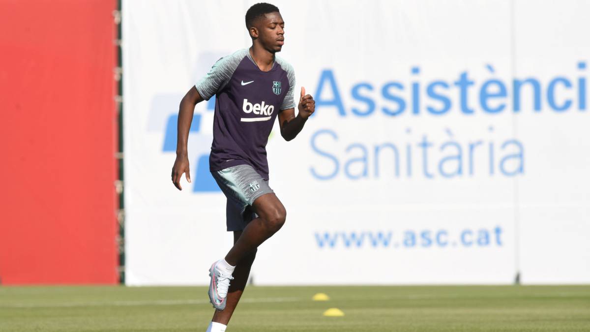 El extremo francés del Barcelona, Ousmane Dembélé, durante un entrenamiento.