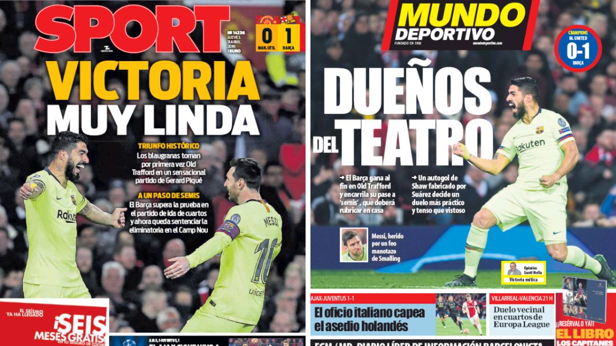 Portadas de 'Sport' y 'Mundo Deportivo' del jueves 11 de abril de 2019.