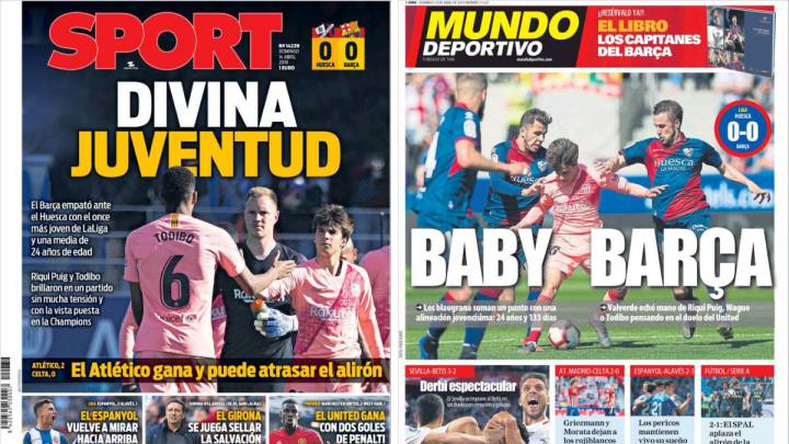 Portadas de los diarios Sport y Mundo Deportivo del día 14 de abril de 2019.