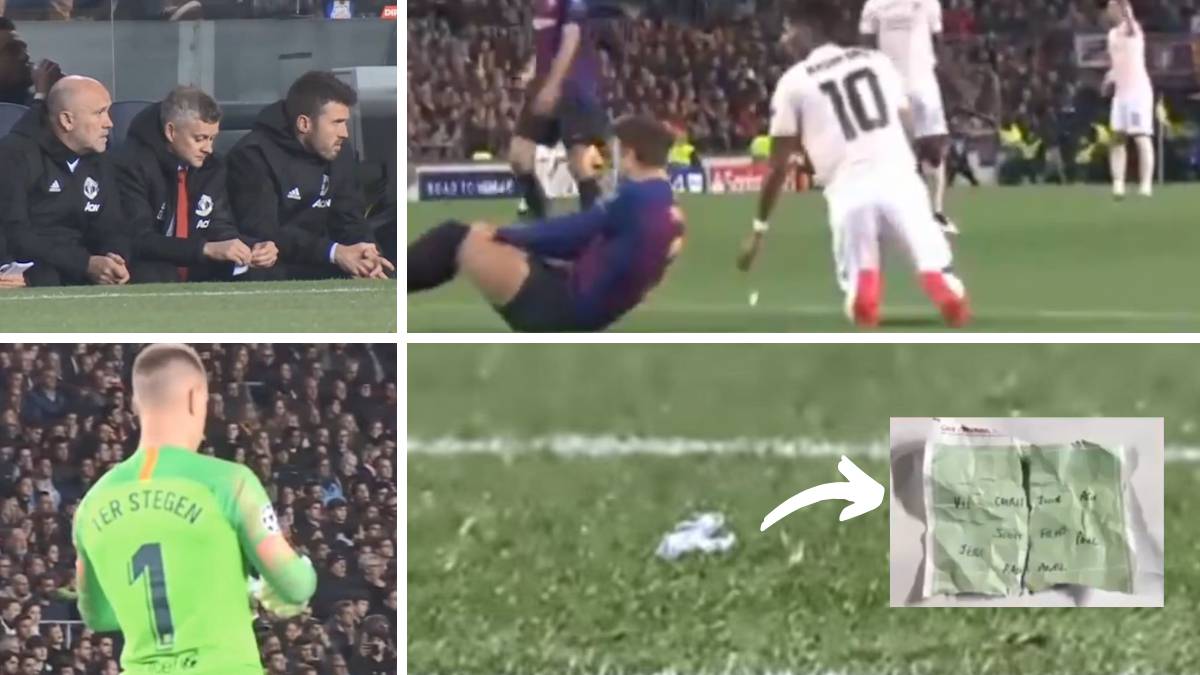 La secuencia de la nota de Solsjkaer a Rashford que acabó en manos de Ter Stegen.