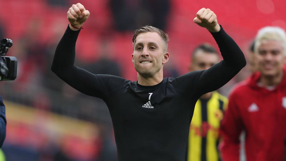 Deulofeu celebra su victoria en la FA Cup ante el Wolverhampton Wanderers.