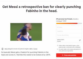 Petition created asking for Messi ban for alleged Fabinho punch