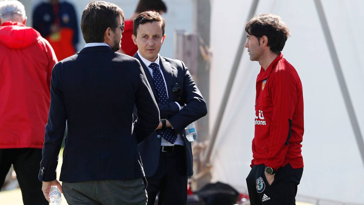 Mateu Alemany, Pablo Longoria y Marcelino.