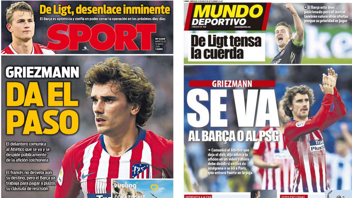 Portadas de los diarios Sport y Mundo Deportivo del 15 de mayo de 2019.
