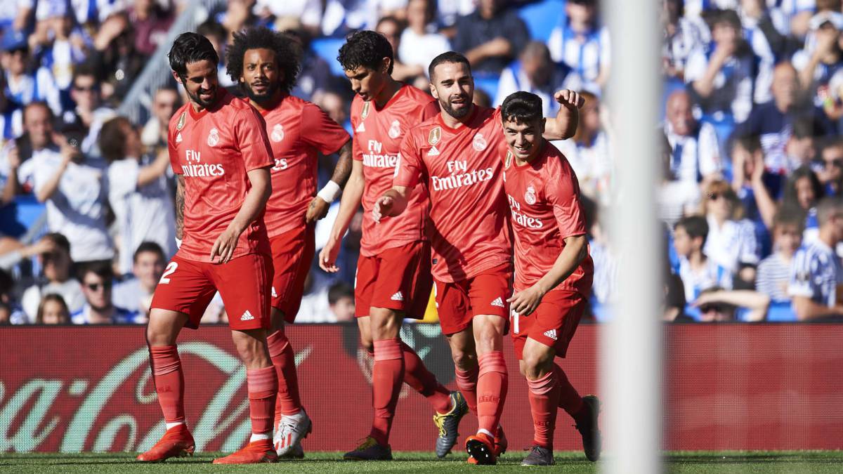 Brahim, primero por la derecha, fue el autor del último gol madridista marcado en Liga.
