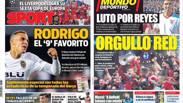 Rodrigo y el Liverpool en las portadas de Barcelona