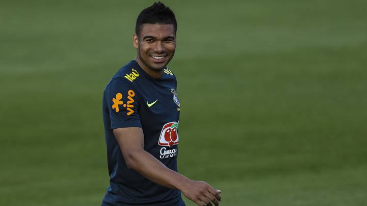 Casemiro en un entrenamiento con Brasil.