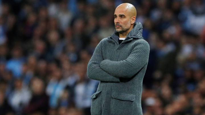 Pep Guardiola durante un Manchester City-Tottenham Hotspur de la Champions League en el Etihad Stadium.